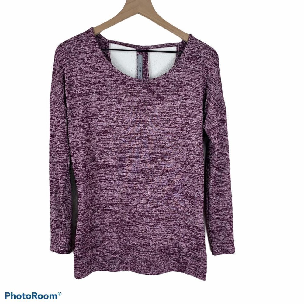 Athleta Heathered Purple Long Sleeve Layered Crossover T-Back Top Size Small